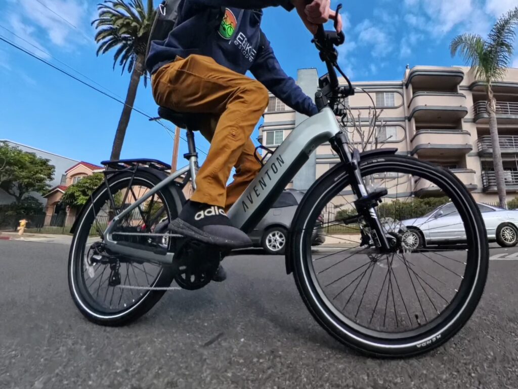 Ryan on the Aventon Level 3 Step-Thru in Glacier Mint