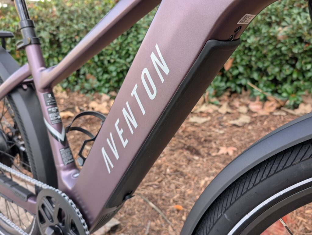 36v 20Ah Lithium-Ion Bottom Integrated Battery on the Aventon Level 3 Step-Over in Matte Aurora