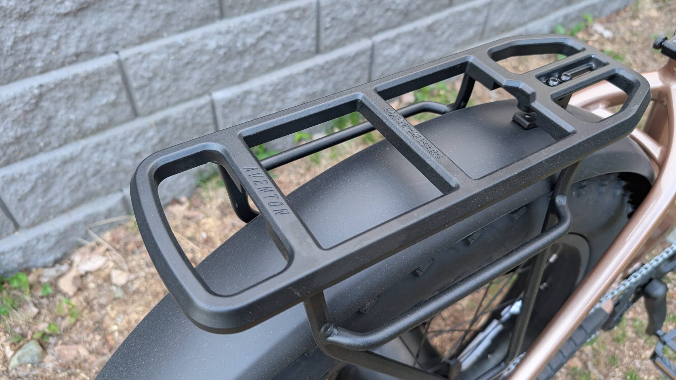 Included MIK Compatible Rear Rack with 60 lb Capacity On The Aventon Aventure 3