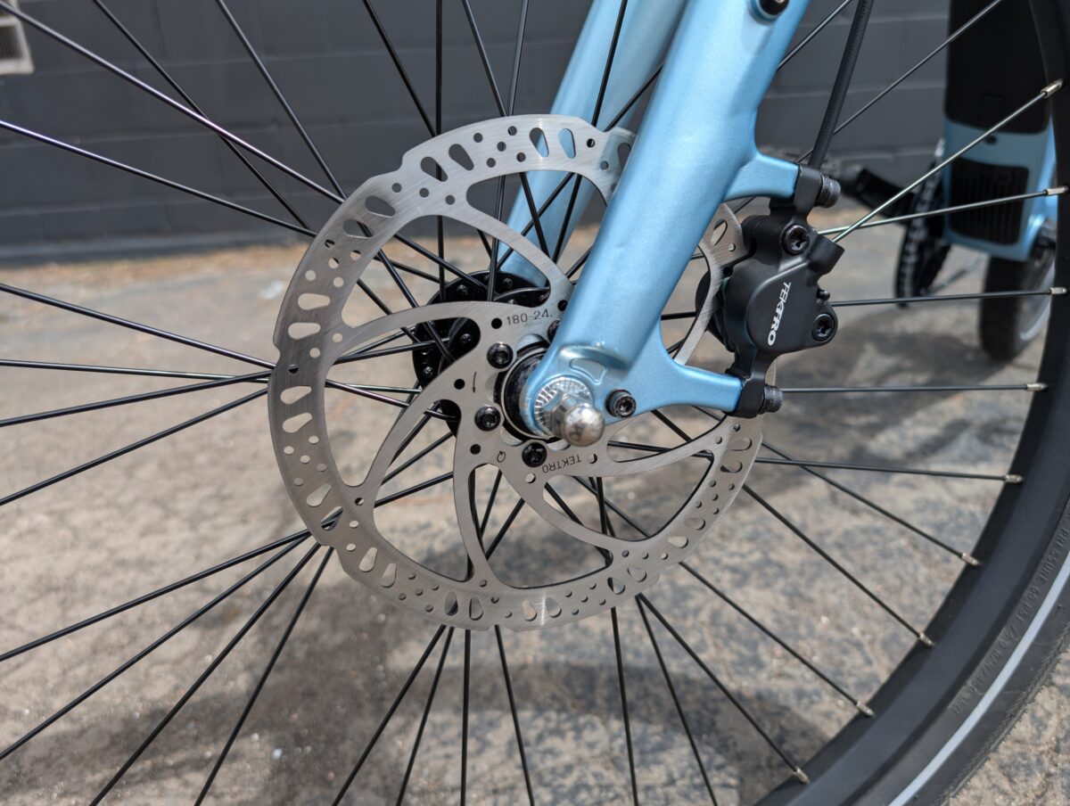 Tektro 2-piston Hydraulic Disc Brakes | Tektro 180mm Rotors on the Aventon Pace 4