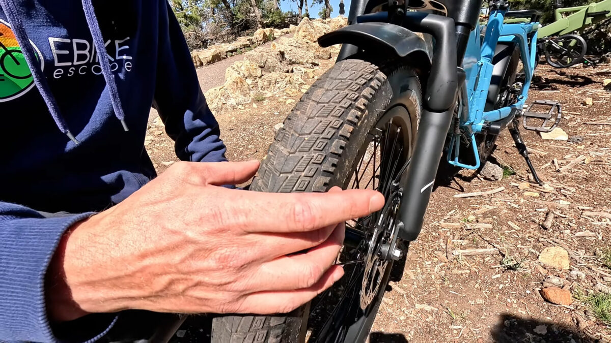 Knobby tread on the edges of Lectric XP 4's new tires