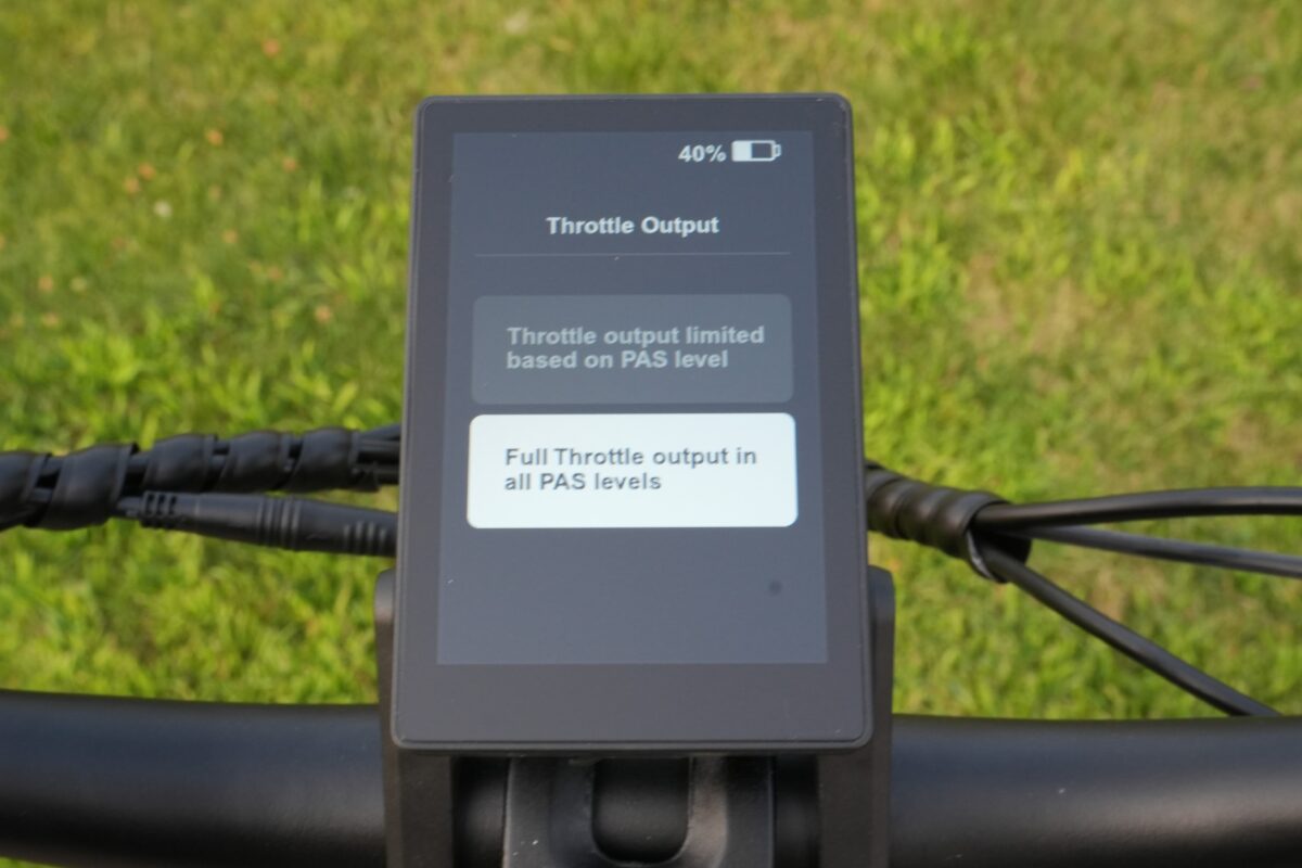 Throttle Output settings on the Lectric XP 4