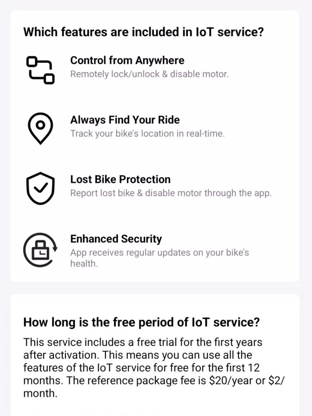 4G Subscription Page on the Aventon App