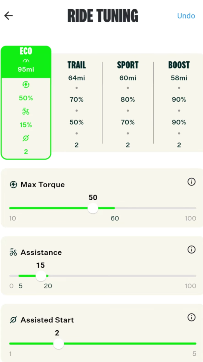 Ride Tuning App Page for the Velotric Summit 2