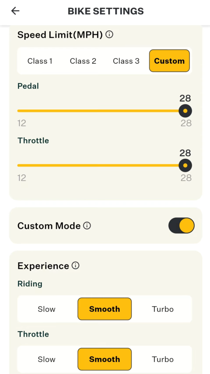 App Settings for the Velotric Summit 2