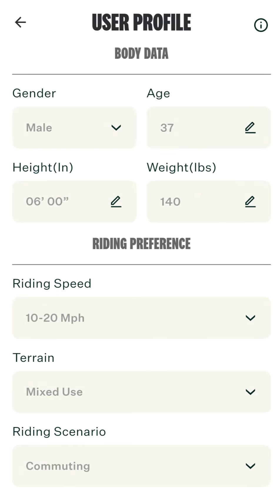 Velotric App User Profile