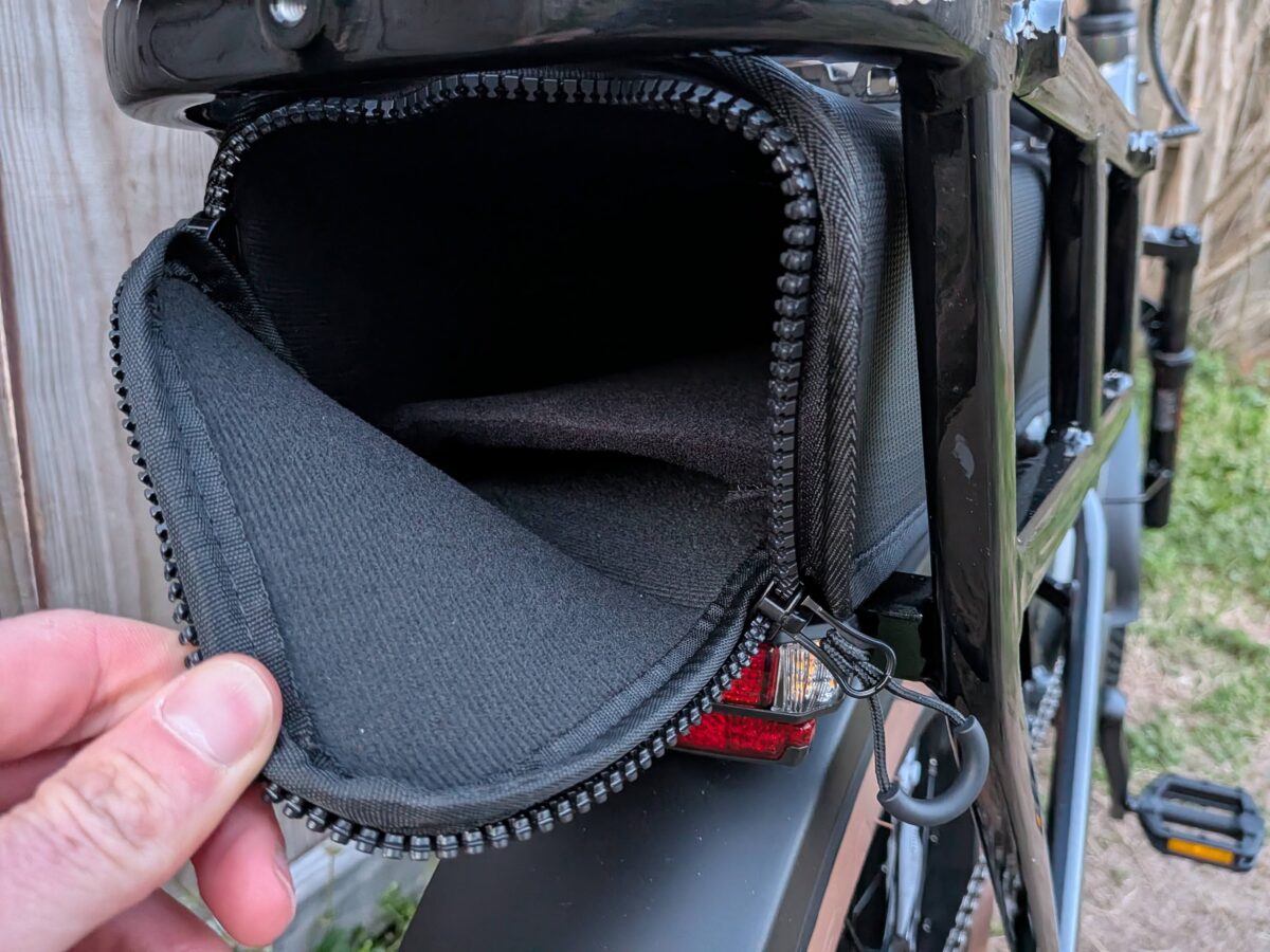 Included Under Rack Storage with Zipper Compartment on the Velotric GoMad