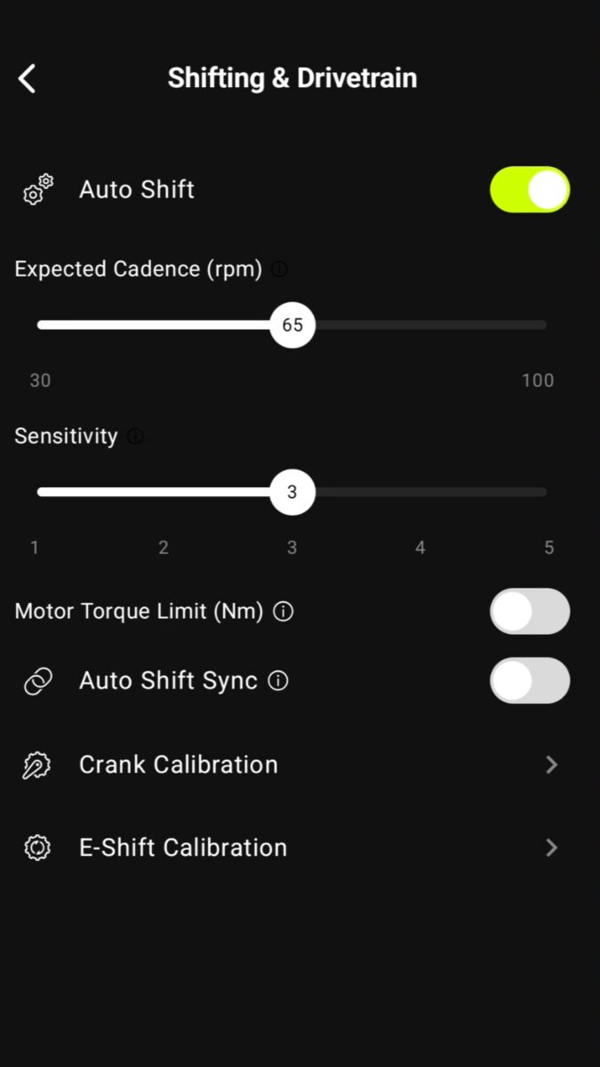 Auto-shift settings for the Aventon Level 4 ADV