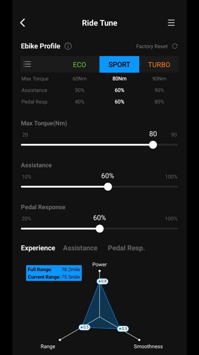 Ride Tune settings for the Aventon Level 4 ADV