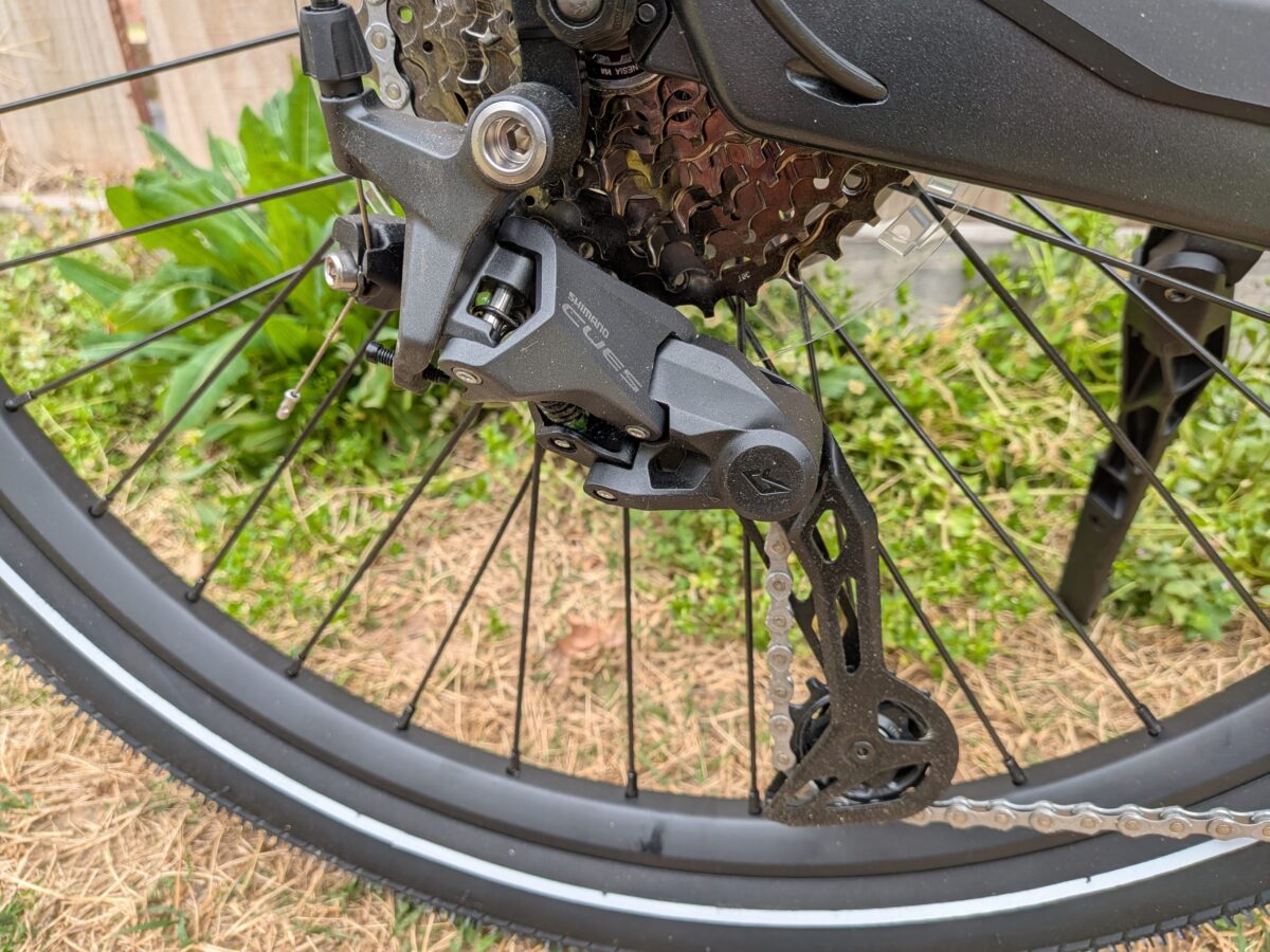 Shimano CUES derailleur on the Aventon Level 4 ADV