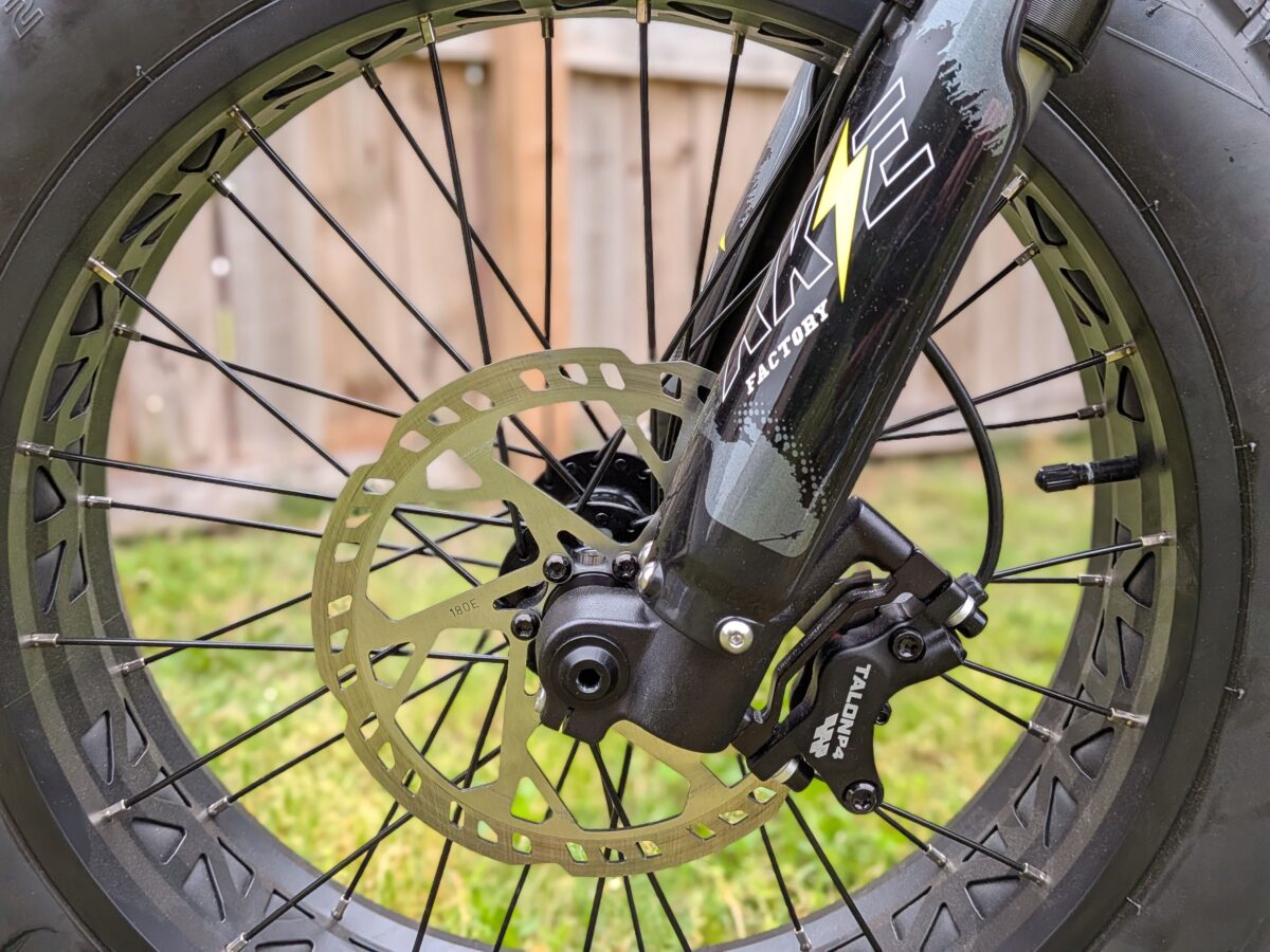 Talon P4 4-Piston Hydraulic Brakes with 180mm Rotors on the Juiced Scrambler