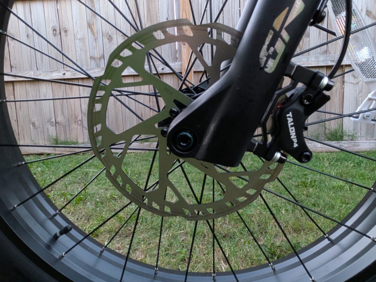Talon P4 4-piston Hydraulic Brakes on the Monarc Marker