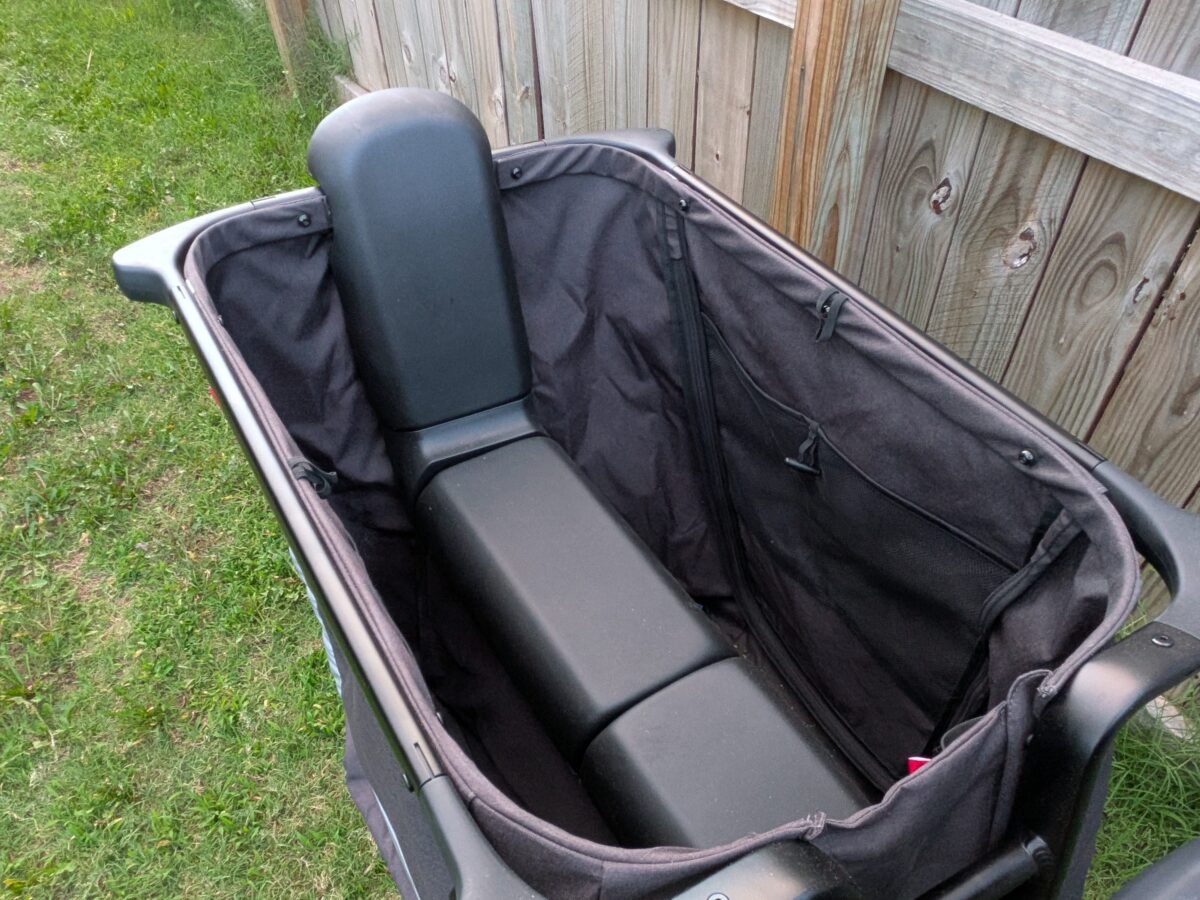 Cubby Kit padded child seating on the rear rack of the Radio Flyer Flyer Loop