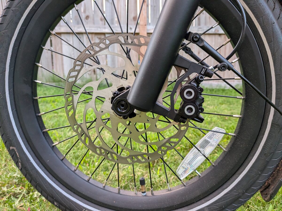 Magura front brake caliper and 203mm rotor on the Radio Flyer Flyer Loop