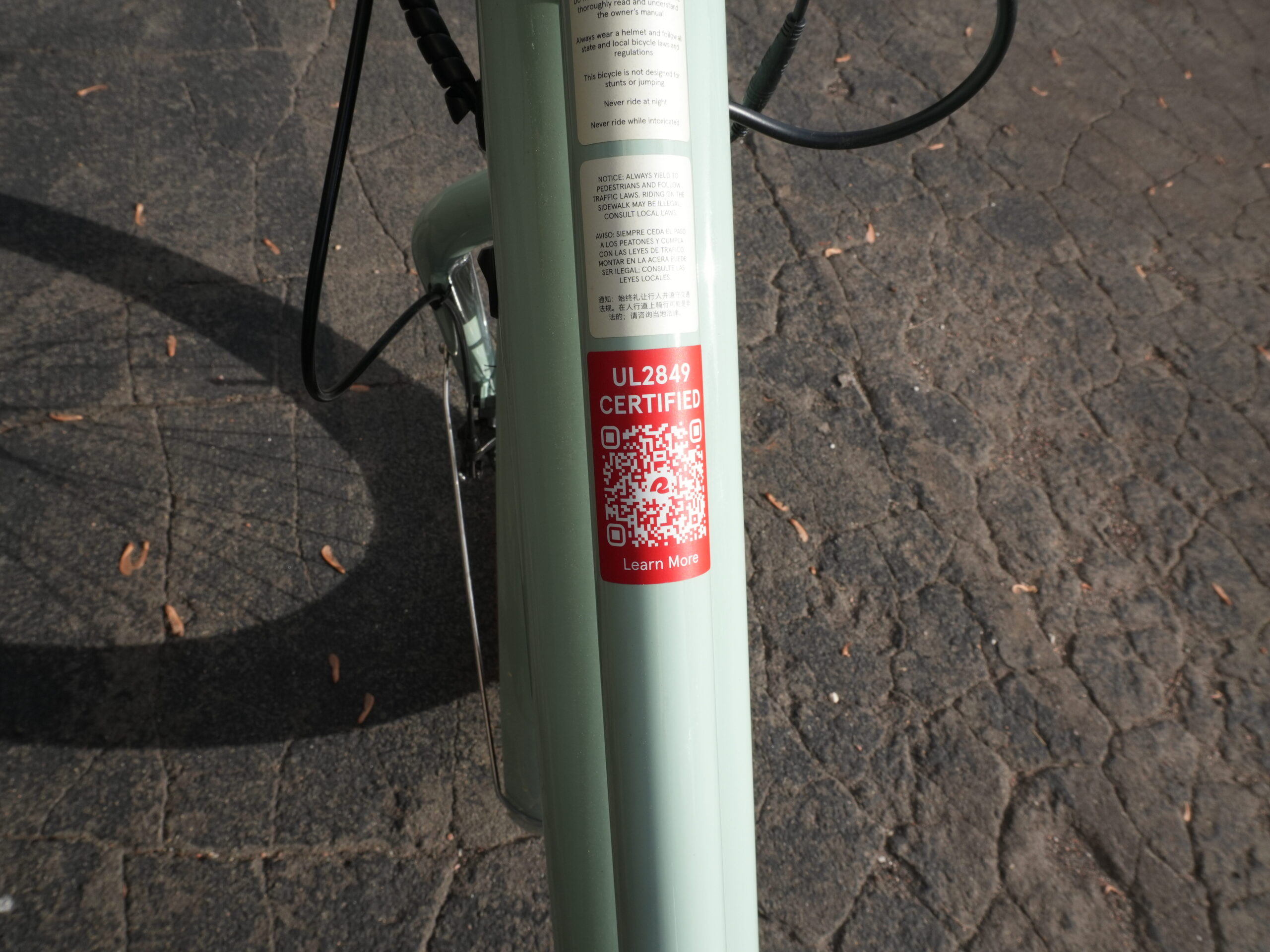 UL Sticker on the Retrospec Chatham Rev+ 2