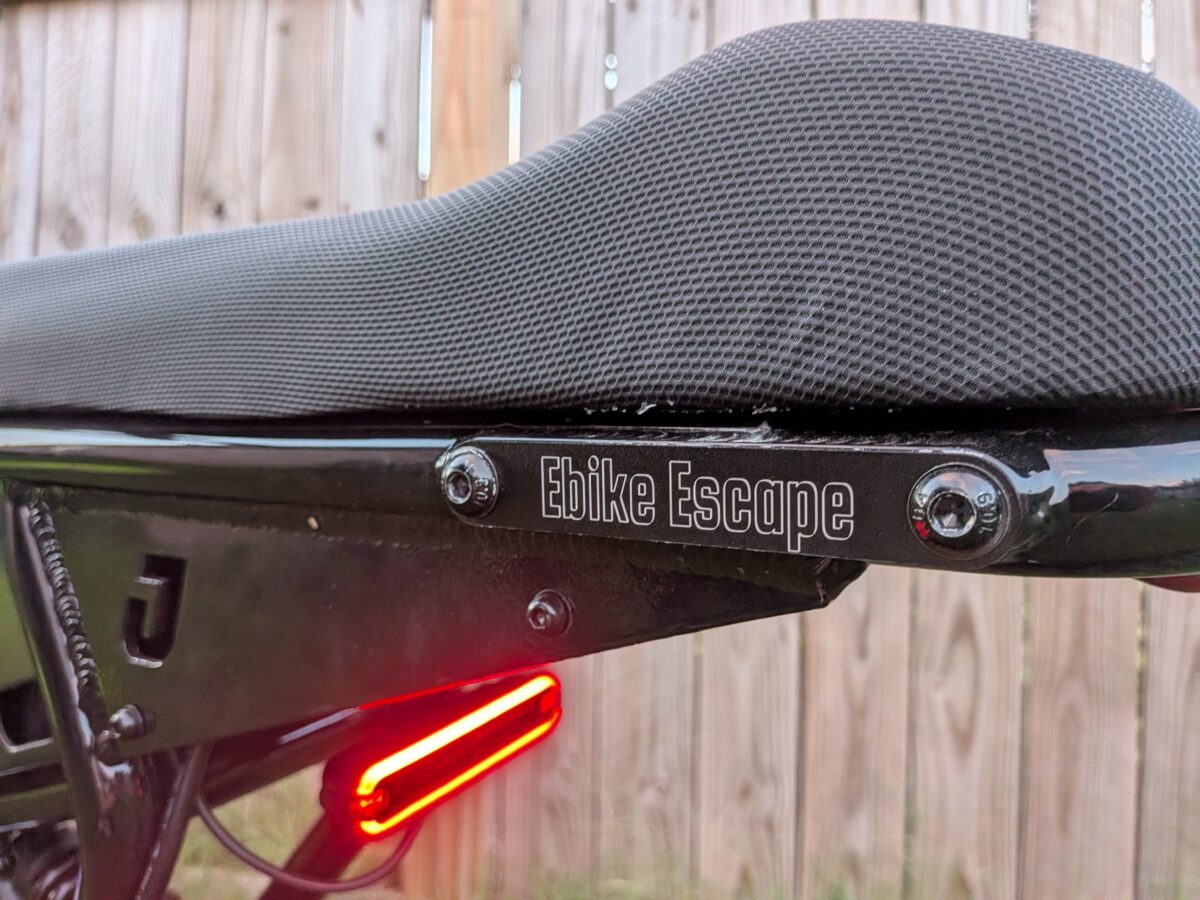 Ebike Escape name plate on the Juiced Scrambler Full Suspension