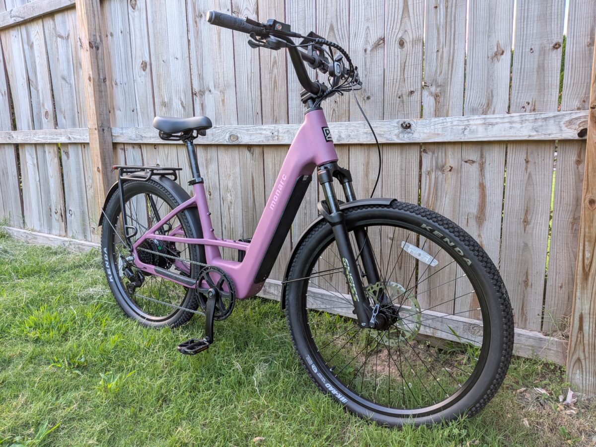 Front-quarter view of the Monarc Tracer from the drivetrain side