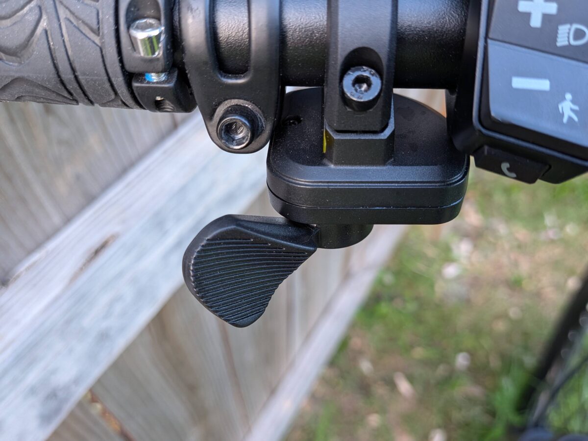 Left-side underbar thumb throttle on the Monarc Tracer