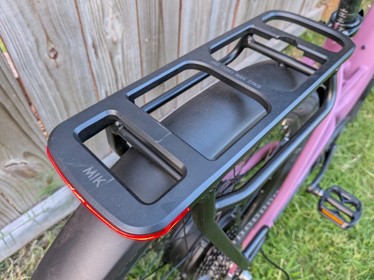 Top view of the MIK-compatible rear rack on the Monarc Tracer