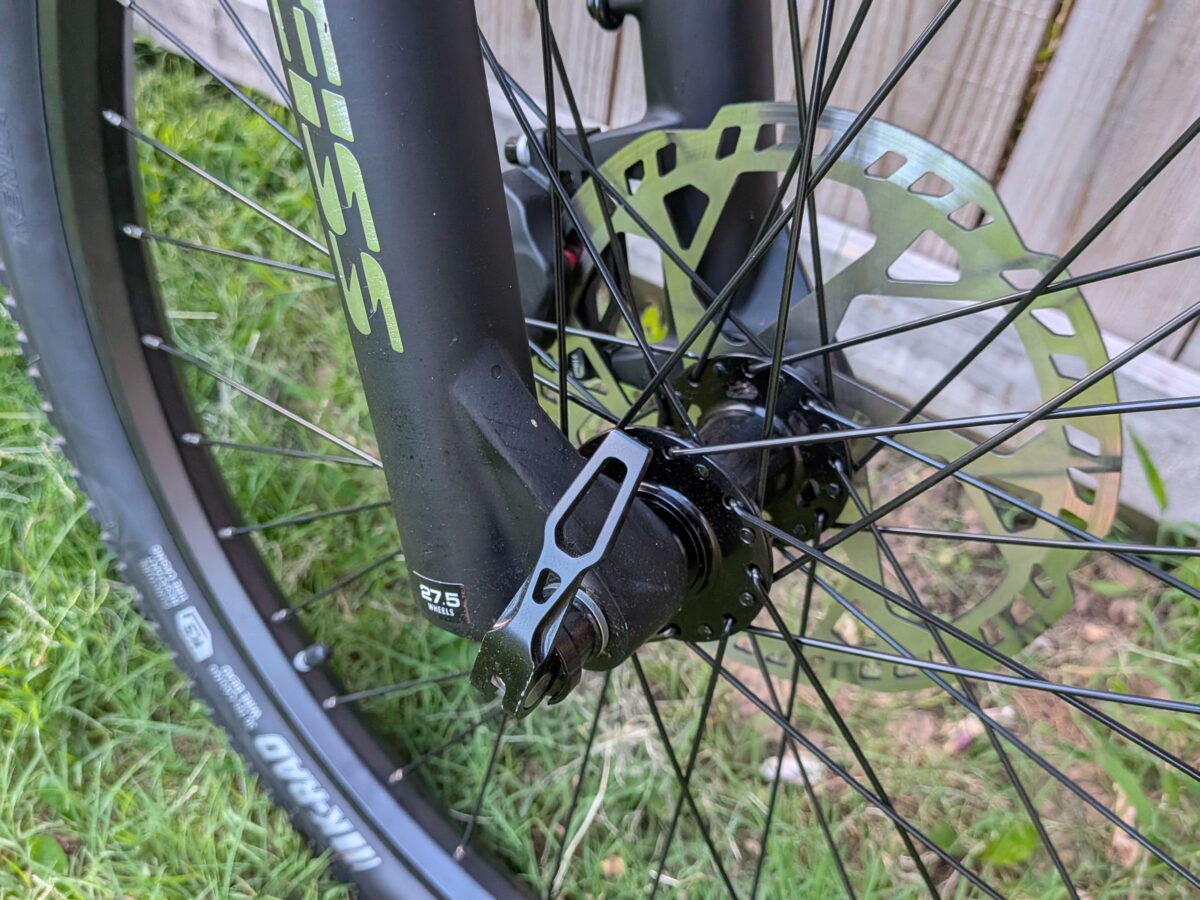 Front quick-release thru-axle on the Monarc Tracer