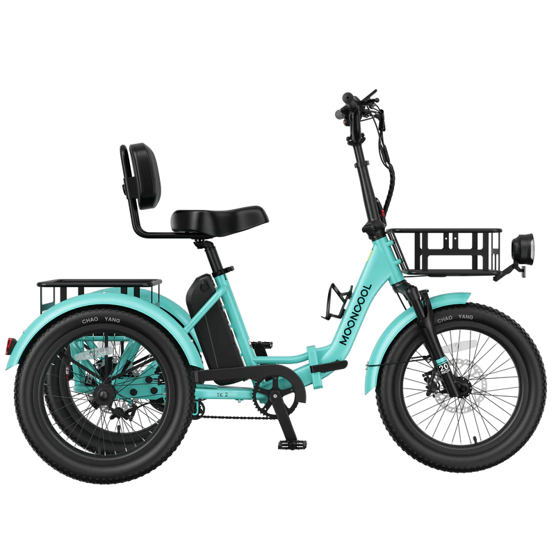 Mooncool TK2 electric trike in Cyan Green