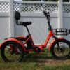 Mooncool TK2 electric trike in vibrant orange, side view