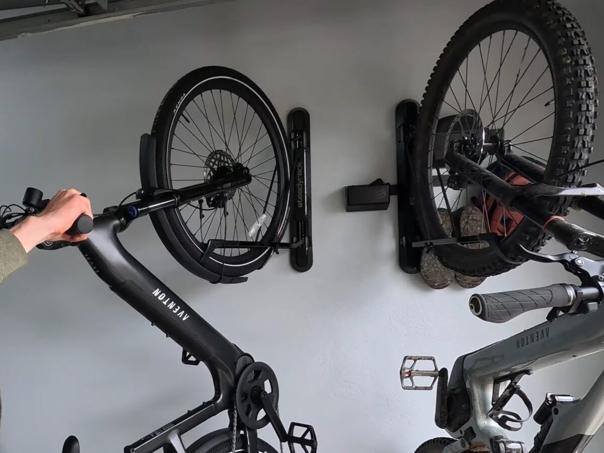 Aventon Level 4 ADV with fenders loaded into a Steadyrack ProFlex rack