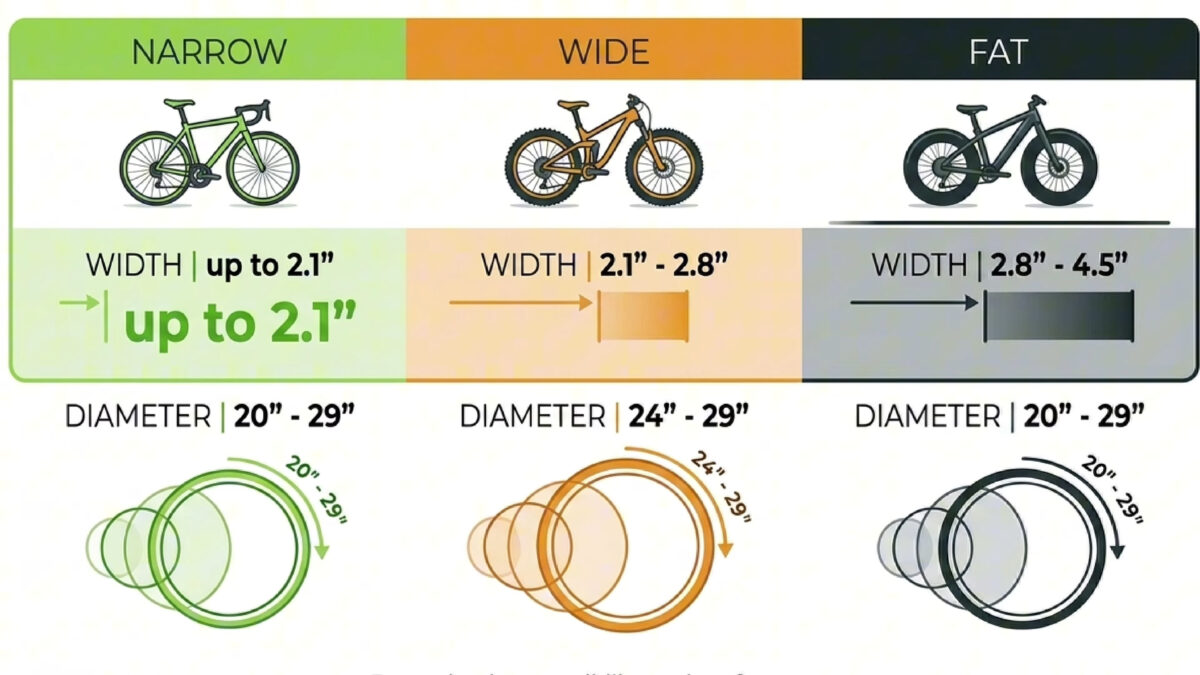 Steadyrack ProFlex sizing chart showing Narrow, Wide and Fat racks