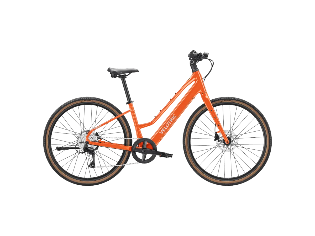 Velotric Tempo Mid-Step frame in Sunset Tangerine
