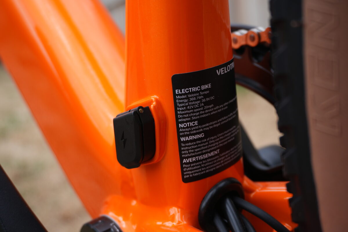 Charging port on the seat tube of the Velotric Tempo