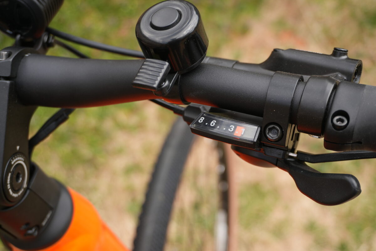 Shimano 8-speed trigger shifter on the Velotric Tempo