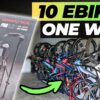 Steadyrack ProFlex racks holding electric bikes on a garage wall