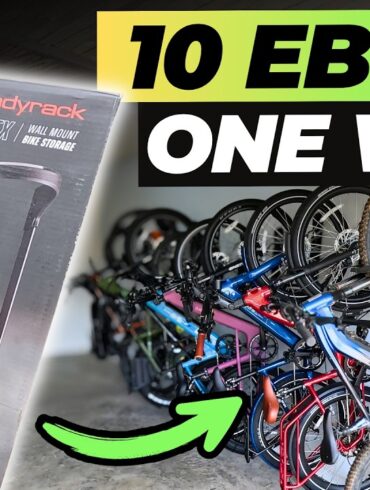Steadyrack ProFlex racks holding electric bikes on a garage wall