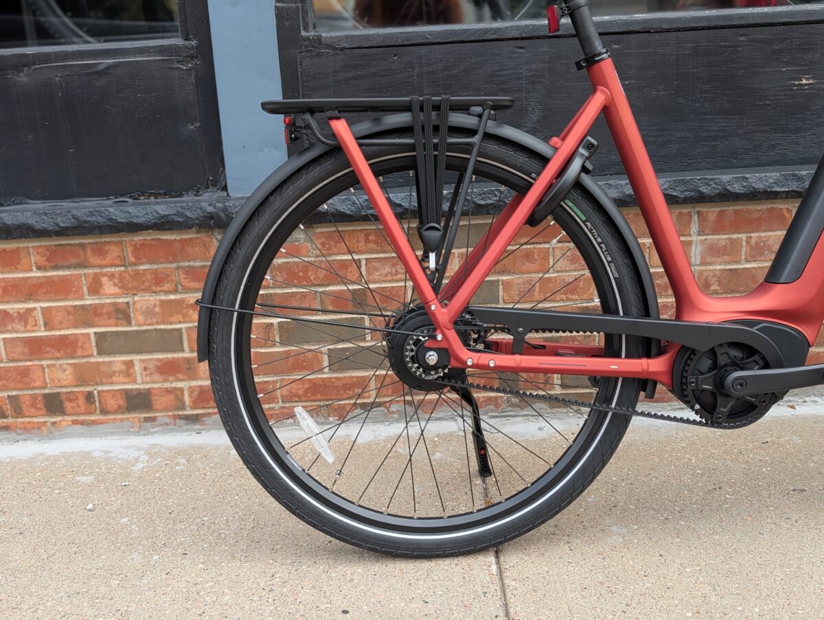 Rear wheel, fender, and rack on the Gazelle Arroyo C380 Elite