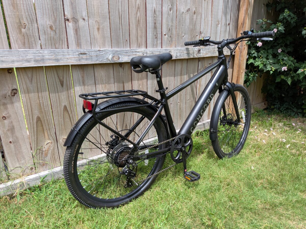 Concord Commutr 26 ebike rear view with metal fender and rear rack