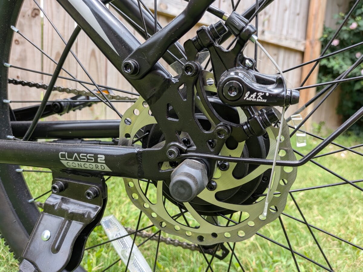 160 mm disc brake rotor on the Concord Commutr ebike