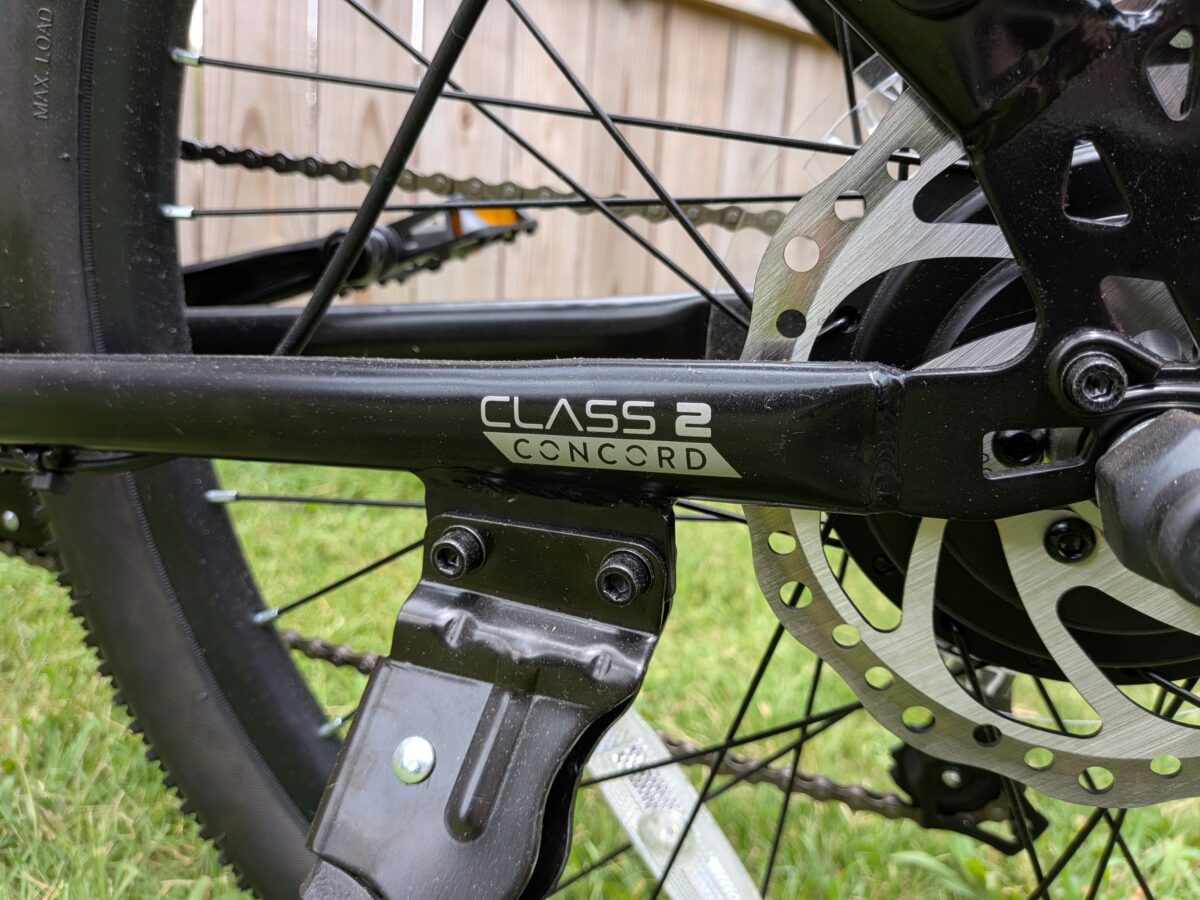 Class 2 ebike decal on the Concord Commutr frame