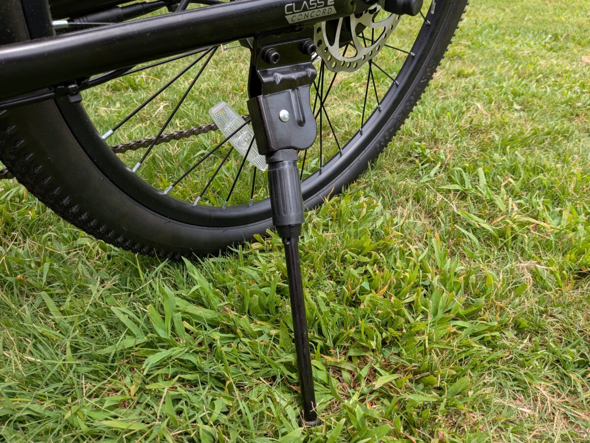 Rear-mounted kickstand on the Concord Commutr ebike