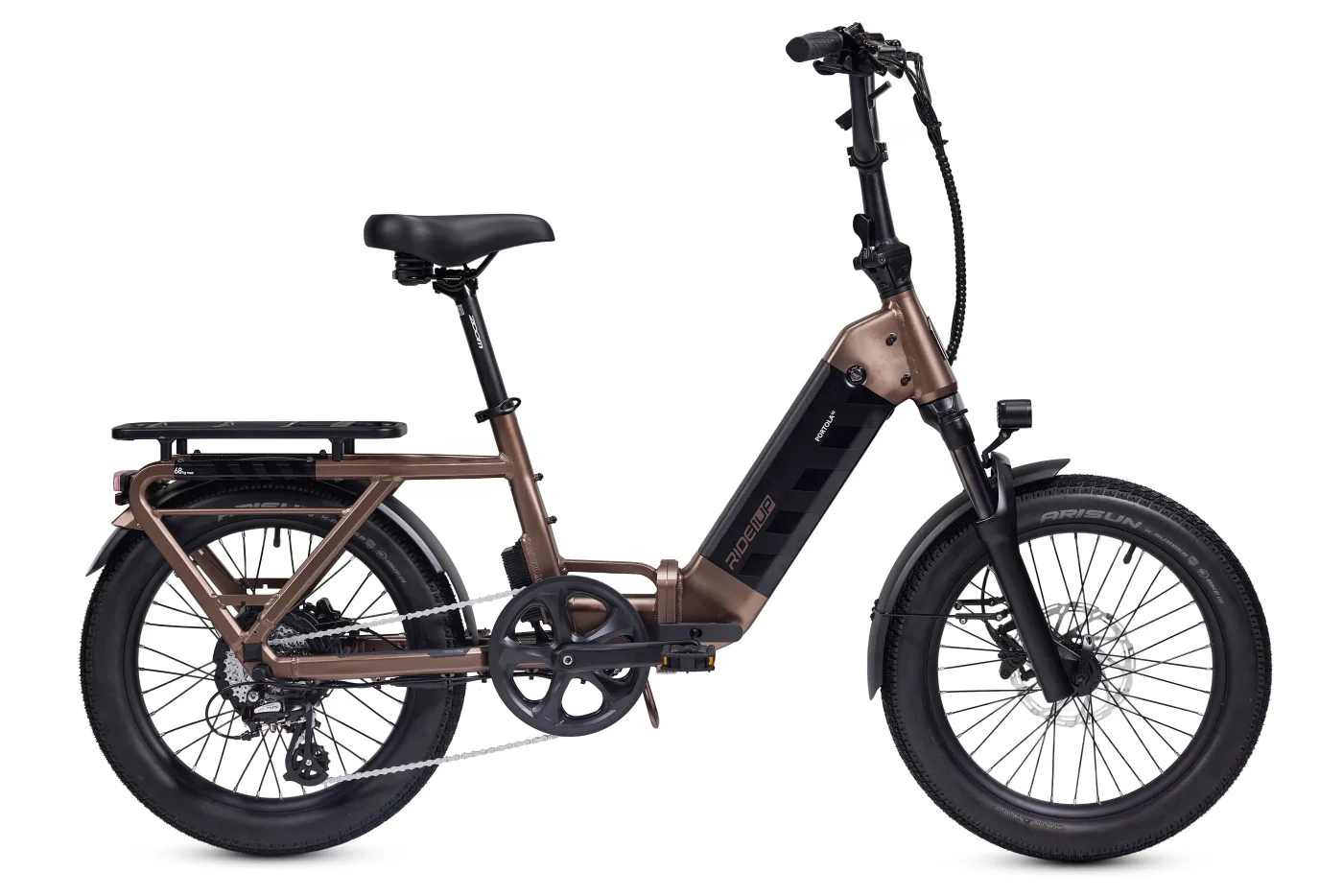 Ride1Up Portola 02 full trim side profile in Copper with fenders and welded rear rack