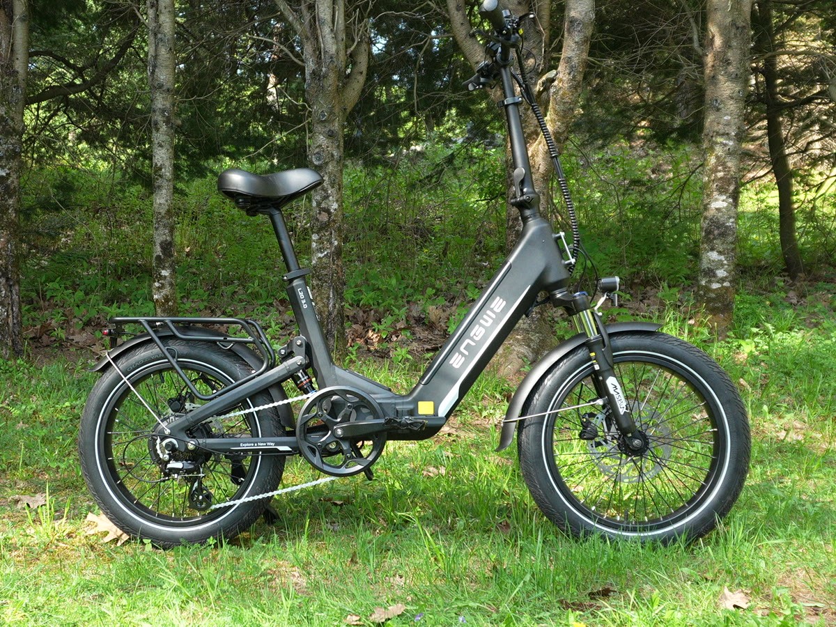 Engwe L20 3.0 folding full suspension ebike in black, drive side