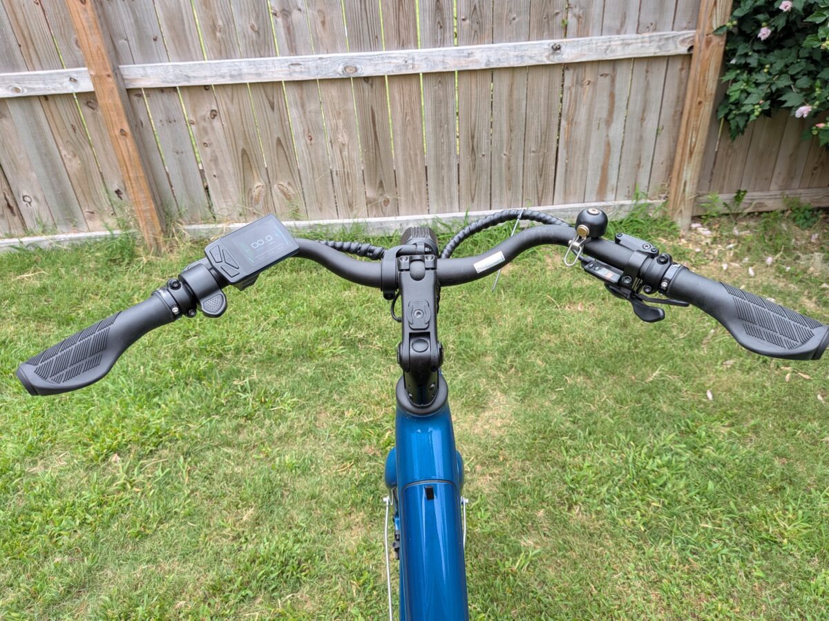Rider view of the cockpit on the Euphree Solar Sparrow
