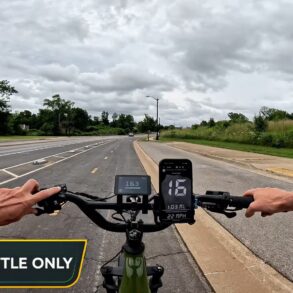 Monarc Marker display reading 16.3 mph next to a GPS speedometer app showing 16 mph on a BiKGrip phone holder