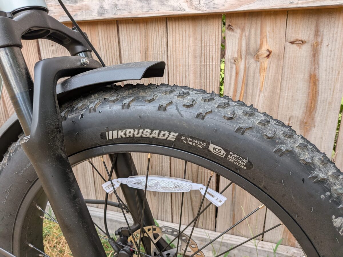 Close-up of the Kenda Krusade fat tire tread on the Vorsa FT