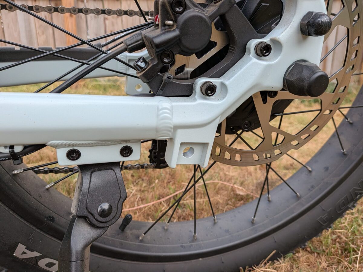 Vorsa FT rear dropout, brake caliper, and kickstand mount