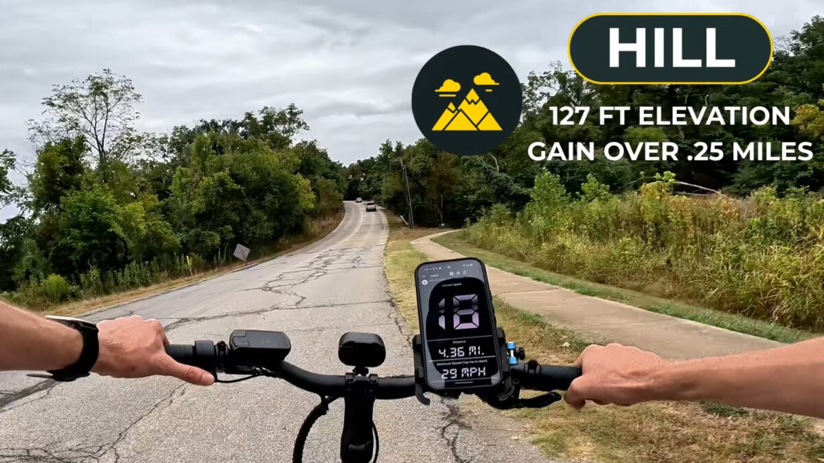 Hill climb test specs for the Bentonville, AR test hill with a 9.6% average grade