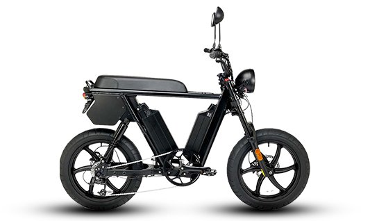 Juiced HyperScrambler 2 moped-style ebike in black with two frame-mounted batteries