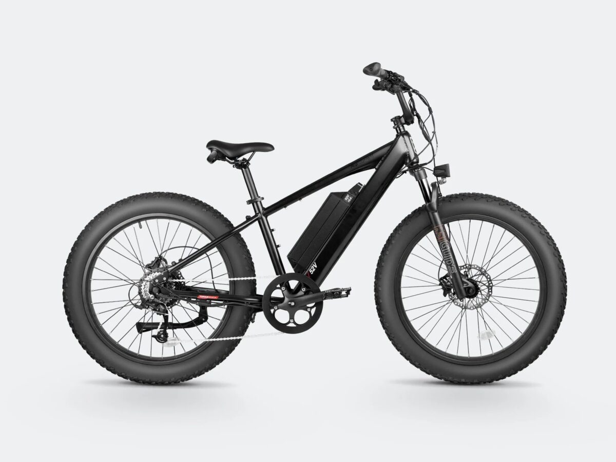 Juiced RipCurrent Base fat-tire ebike in black, side profile