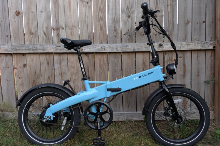 Side profile of the Lectric XP Lite 3 folding ebike in Blue Mist