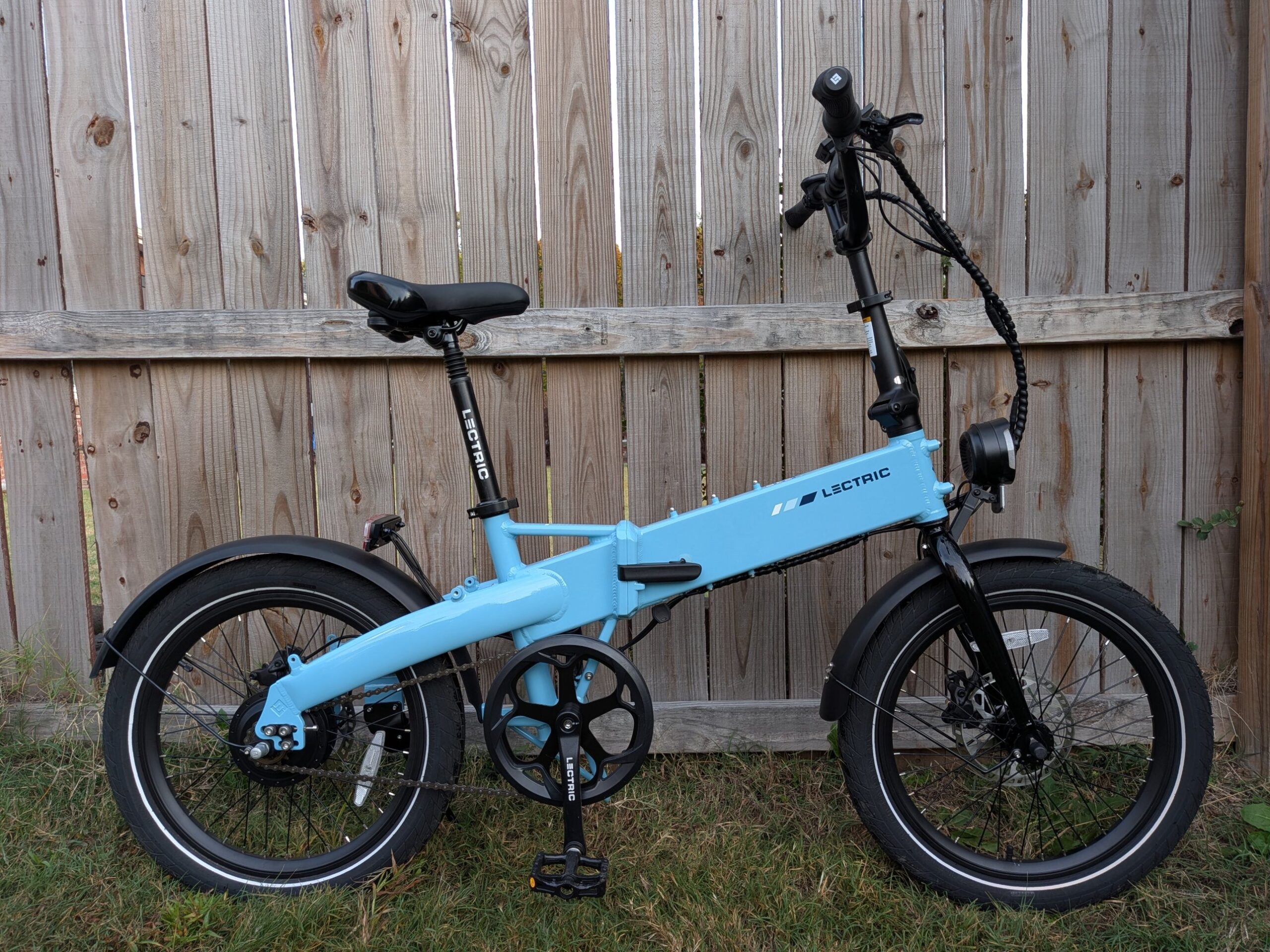 Side profile of the Lectric XP Lite 3 folding ebike in Blue Mist