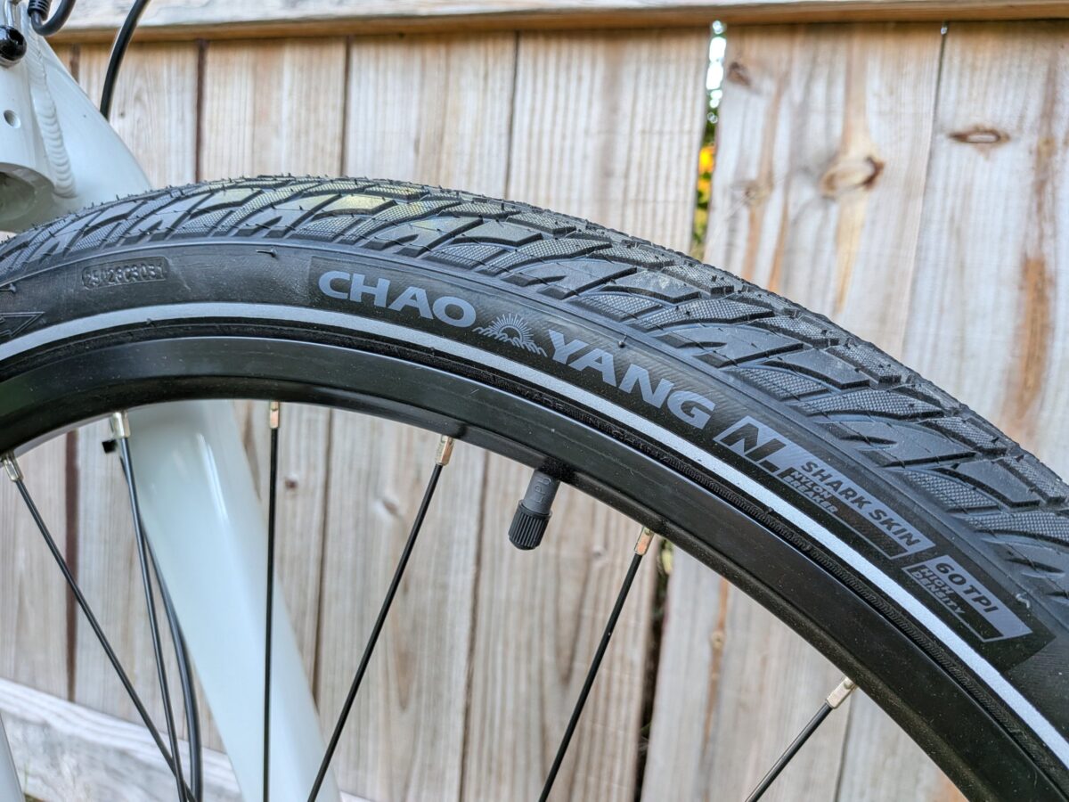 Chaoyang 27.5 x 1.95 inch slick tire on the Lectric XPress Lite